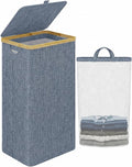 iEGrow Laundry Basket with Lid, 110L Large Laundry Hamper with Banboo Handle, Dirty Clothes Hamper with Removable Inner Bag for Laundry Room Organization- Blue