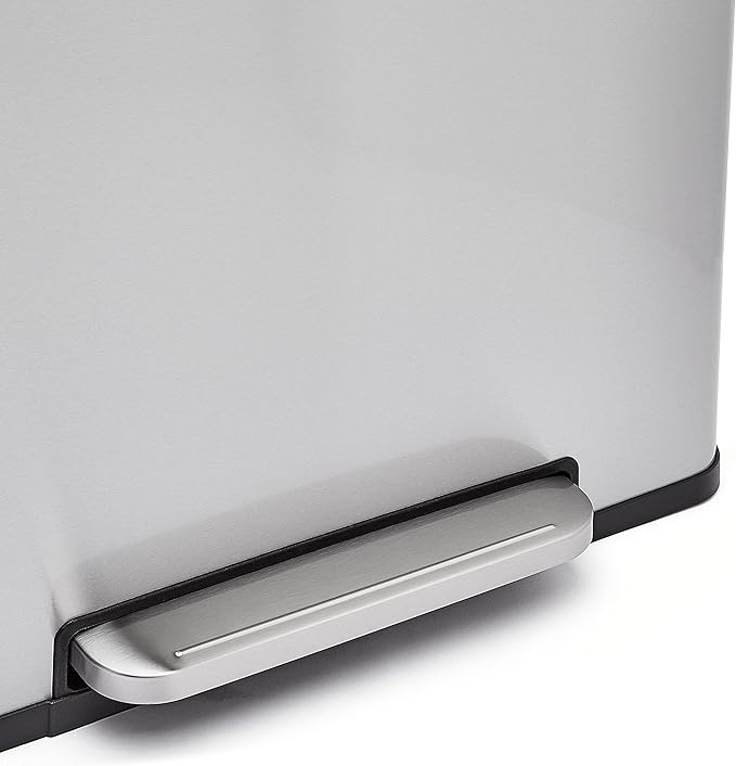 Amazon Basics Dual Compartment Recycling Trash Can with Soft-Close Lid, Fingerprint Resistant, Removable Liner Buckets, 60 Liters, Rectangular, Grey, Silver