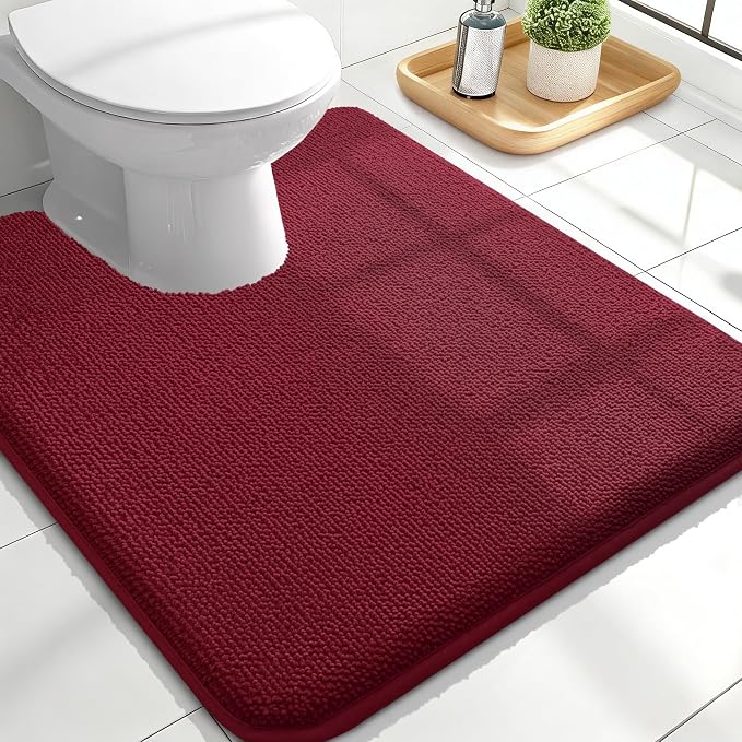 OLANLY Thick Memory Foam Bathroom Rugs 24x20, Absorbent Bath Mat, Burgundy | Soft Quick Dry Bath Rugs Mats, Non-Slip, Machine Washable Carpet for Bathroom Floor, Tub and Shower, Home Decor Accessories
