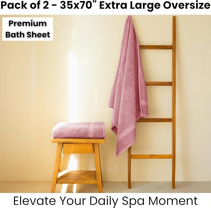 SALBAKOS 2-Piece 100% Turkish Cotton Bath Towels, Extra-Large 35x70, Rose | Oversized Bath Sheet Towel for Bathroom & Beach, Thick, Super Soft, Highly Absorbent, Premium Hotel Quality, Made in Turkey