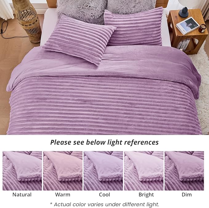 Sasttie King Comforter Set 3 Pieces - Super Soft Fleece Comforters King Size, 1 Luxury Warm Fuzzy Marshmallow Comforter with 2 Pillow Cases, Faux Fur Down Alternative Bedding Set, Purple