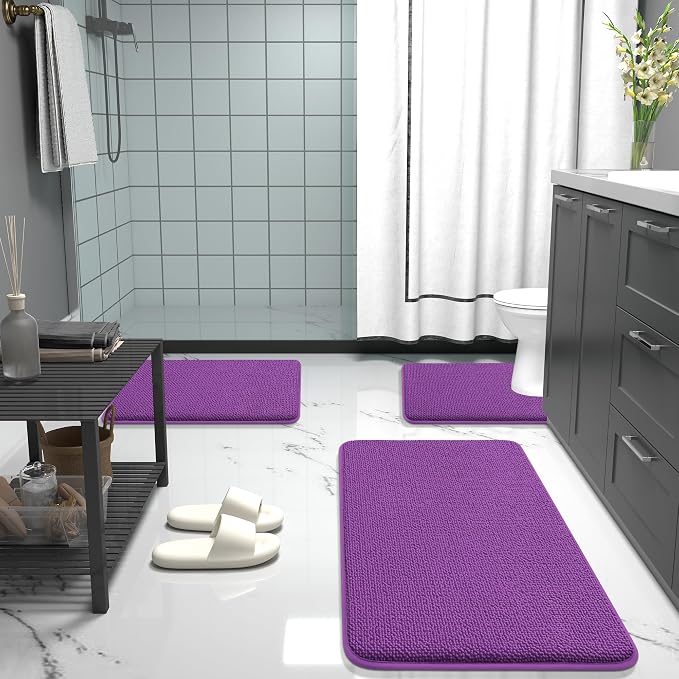 OLANLY Thick Memory Foam Bathroom Rugs 30x20, Absorbent Bath Mat, Purple | Soft Quick Dry Bath Rugs Mats, Non-Slip, Machine Washable Carpet for Bathroom Floor, Tub and Shower, Home Decor Accessories
