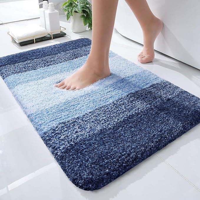 OLANLY Small Bathroom Rugs Mat 24x16, Extra Soft Absorbent Microfiber Bath Rugs, Rubber Backing, Quick Dry, Machine Washable Bath Mats for Bathroom Floor, Tub and Shower, Home Decor Accessories, Navy