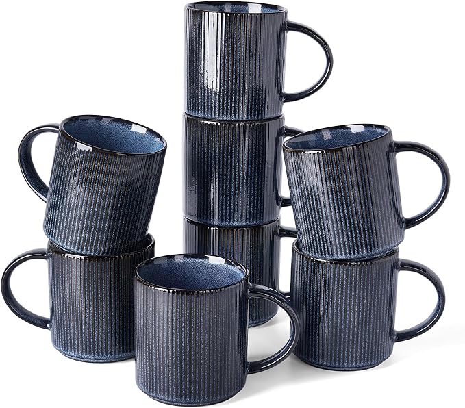 famiware Coffee Mug Set for 8, Star 16 oz Catering Mugs Cup Set with Handle for Coffee, Tea, Cocoa, Milk - Ceramic Stoneware Drinkware Set, Nebulas Blue