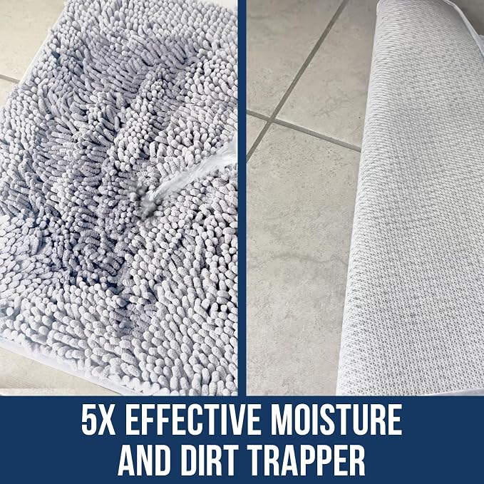 Muddy Mat® | Chenille Bathroom Rugs Quick Dry Microfiber Mats Non Slip Washable, Extra Thick, Soft and Highly Absorbent Bath Mats for Bathroom, Kitchen, and Shower Floor - White 24"x35"