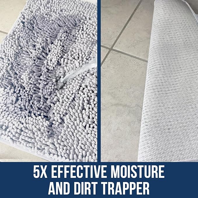 Muddy Mat® | Chenille Bathroom Rugs Quick Dry Microfiber Mats Non Slip Washable, Extra Thick, Soft and Highly Absorbent Bath Mats for Bathroom, Kitchen, and Shower Floor - White 18"x28"