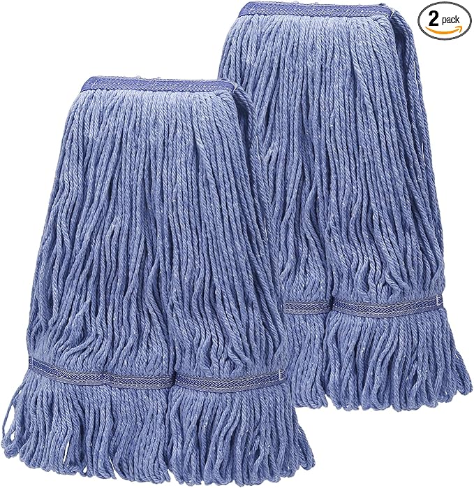 2 Pack Heavy Mop Replace Head，mop Head Replacement,Commercial mop Heads,Reusable Mop Head Refills-Replacement Mop Heads SuitableWet Industrial Blue Cotton Looped End String Head Refill (Blue)