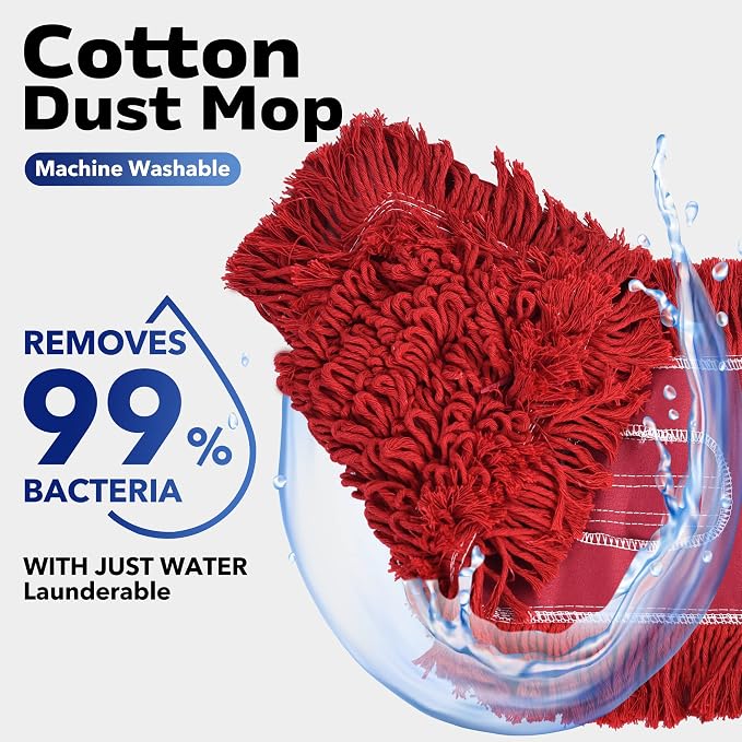 Matthew Cleaning 24'' Industrial Strength Cotton Dust Mop Refill Washable Replacement Heads for Residential & Commercial Use Fit Standard Dust Mop Frames, Hardwood,Concrete Floors Red 6 Pack