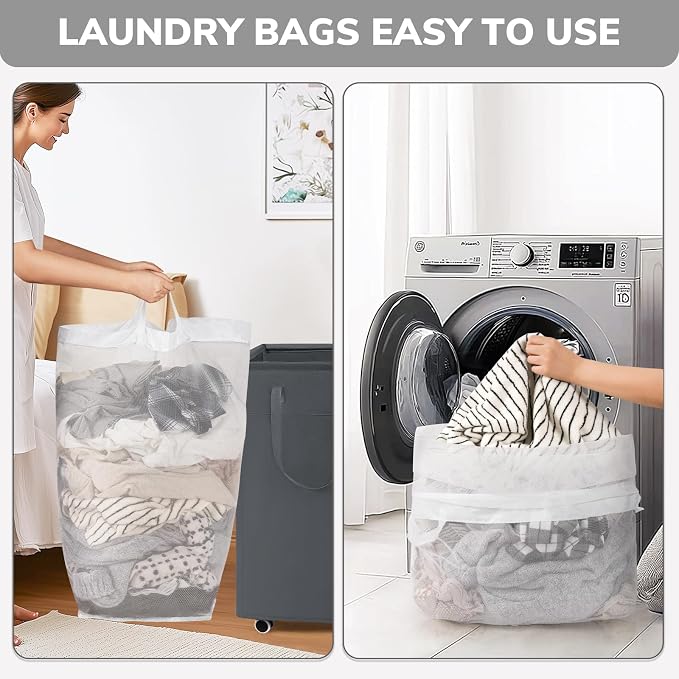 Goodpick Laundry Basket with Wheels, Laundry Hamper with Removable Wash Bag, Clothes Hamper, Rolling Laundry Basket, Dorm Room Essentials, 75L, Grey