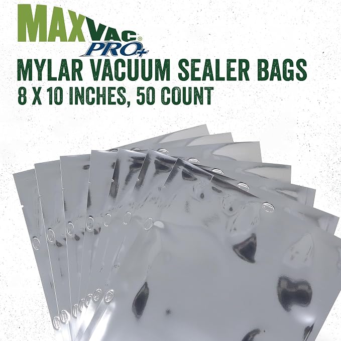 LEM Products MaxVac Pro Mylar Vacuum Sealer Bags, 8" x 10", 50 Count