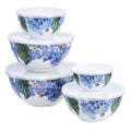 Amazon Basics Mixing Bowls with Lids, Nesting Melamine Serving Bowls, Non-Slip Base, BPA Free, Dishwasher Safe, 5 Sizes, Hydrangea Floral, Set of 10