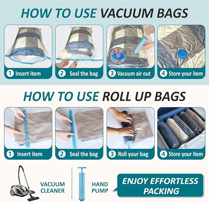 Cozy Essential Vacuum Storage Bags, 80% Compression Vacuum Seal Space Saver Plastic Packaging Bags for Clothes, Blankets, Pillow, Bedding, Comforters, Sealer Clothing Storage,30 Combo