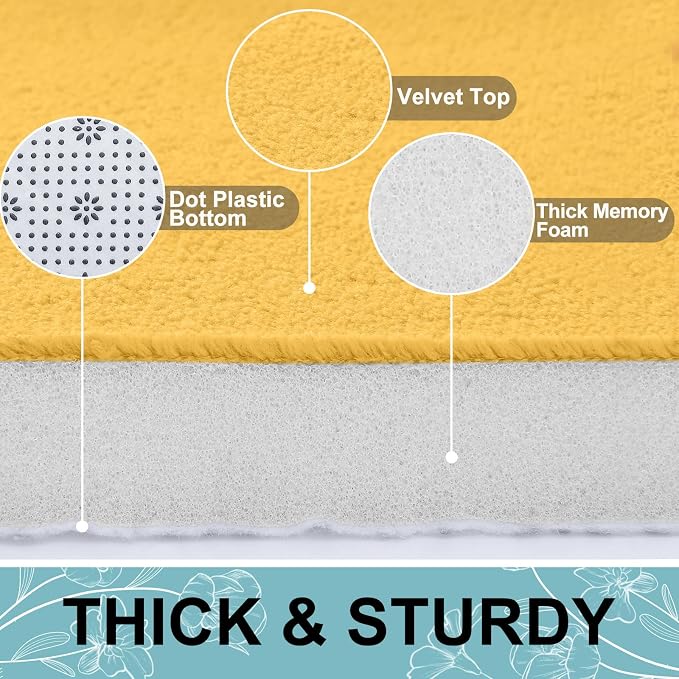Smiry Memory Foam Bath Mat 59x24, Extra Soft and Absorbent Bathroom Mats, Non Slip Washable Carpet for Floor, Shower and Tub, Yellow