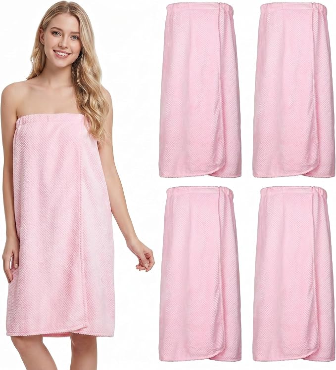 4 Pcs Towel Wrap for Women Waffle Spa Robe with Adjustable Closure Elastic Top Lightweight Wraps for Bath Shower