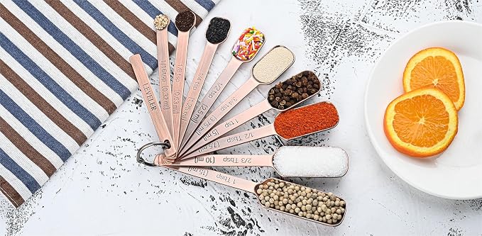 Measuring Cups and Spoons Set, Copper Measuring Cups and Spoons Set 17, Stainless Steel Metal 7 Measuring Cups and 9 Measuring Spoons with 1 Leveler for Kitchen & Baking