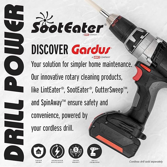 Gardus SootEater Pellet Stove Cleaning Kit - Complete Rotary Pellet Stove Vent Kit with Flexible rods, Propeller Pipe Brushes, & Flue Fire Prevention.