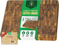 End Grain Acacia Wood Cutting Boards for Kitchen, 1.5 in Thick Butcher Block Construction for Stability, 15 x 10 in Medium Cutting Boards with Gift Box, Juice Groove and Handle