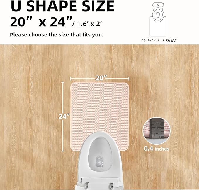 TYUU Toilet Rug, Thin Toilet Rugs U Shaped Washable Non Slip Absorbent Quick Dry Low Pile Toilet Mat, Pink 20"x24" U Shape