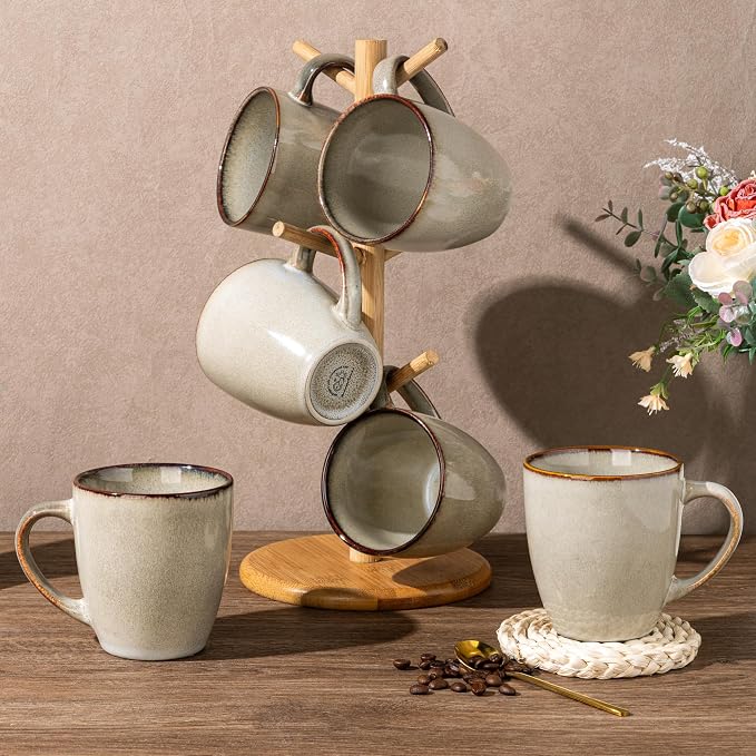 GBhome Ceramic Coffee Mugs Set of 6, 12oz Stoneware Coffee Mugs Set For Dad Mom Women MEN, Light Weight Coffee Cups for Latte/Tea/Beer/Hot Cocoa, Dishwasher & Microwave Safe
