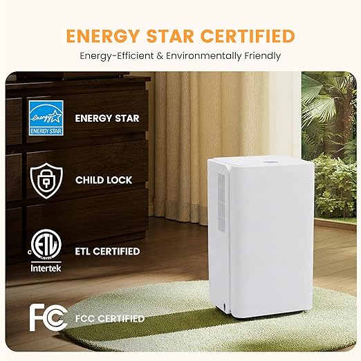30Pints Dehumidifier with Drain Hose, 2,000 Sq.Ft Dehumidifier for Basement, 2L/0.53 Gallon Tank, Energy Star Cert. 38dB, Humidity Display Ring, Humidity Remover for Home, Bedroom & Bathroom