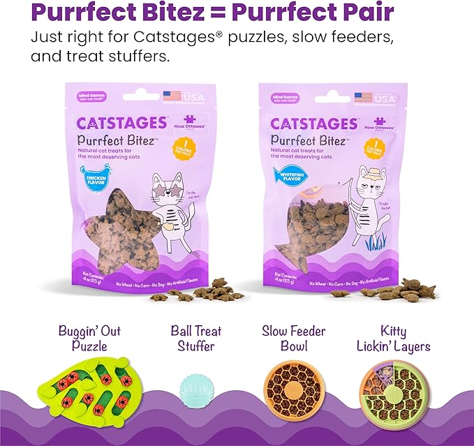 Catstages Nina Ottosson Buggin’ Out Puzzle & Play Cat Puzzle Feeder – Interactive Treat Game for Indoor Cats, Level 2 Slow Feeder Enrichment Toy, 13.9" x 11.5"