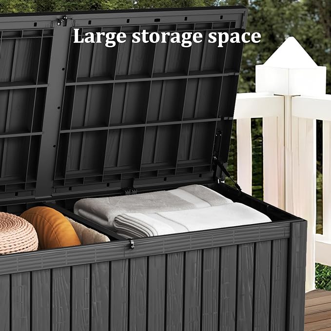 TARKARI 180 Gallon Lockable Resin Deck Box, Waterproof & UV-Resistant Outdoor Storage Box for Outdoor Cushion Storage, Garden Tools & Pool Accessories Storage, Black
