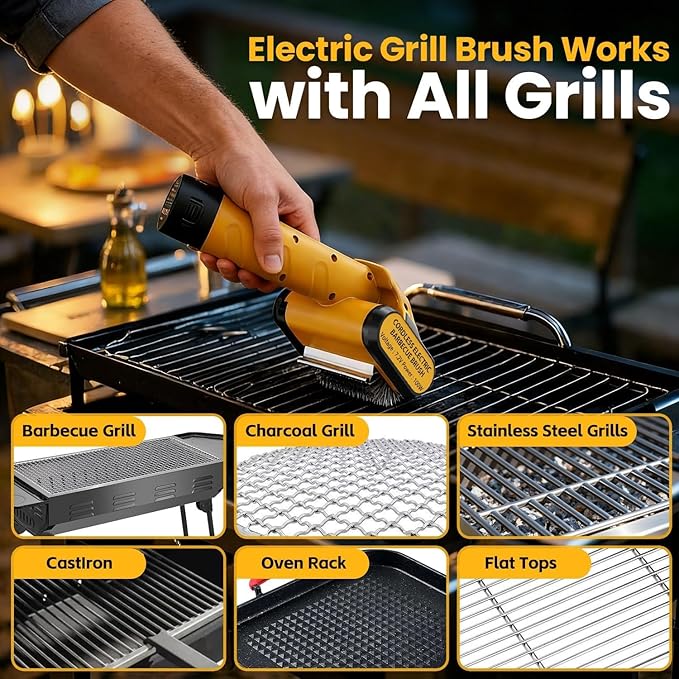 5000mAh 350 Mins Runtime Electric Rotary Grill Brush G2, 800RPM Powerful Outdoor Automatic Grill Cleaning Brush, 304 Stainless Steel No Bristle Shedding Cordless BBQ Cleaner