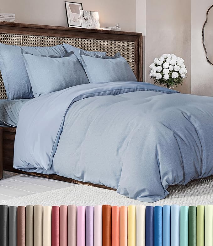 Duvet Cover Cal King Size Set - Extra Soft Cal King Duvet Cover 104" x 98" with 2 Pillow Shams for Women, Men, Kids & Teens - Comfy, Breathable, Hotel Luxury w/ Zipper Closures & Ties (Heathered Blue)
