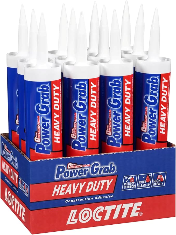 Loctite Power Grab Express Heavy Duty Construction Adhesive, 9 fl oz Cartridge, 12 Pack - Versatile Construction Glue for Cement, Tile, Wall & More