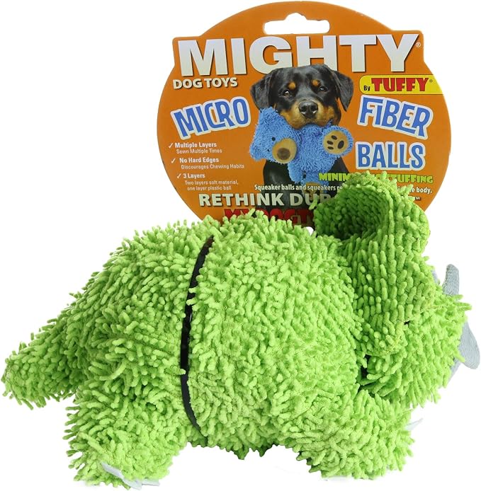 MIGHTY Tuffy Microfiber Medium Ball Triceratops Dog Toy | Ultra Durable Plush Toy with Multiple Layers & Reinforced Seams , Washable and Floats , Mighty® Construction