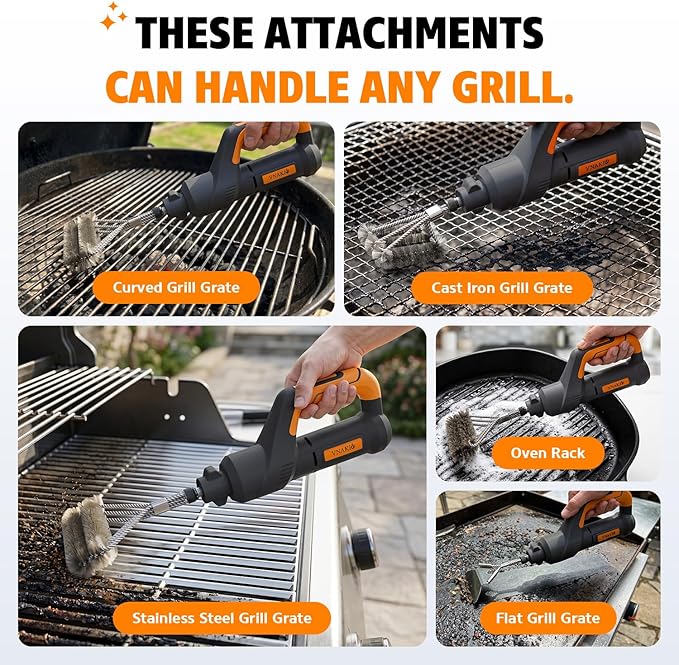 Electric Grill Brush BBQ Cleaner - Grill Cleaner, Grill Brush for Outdoor Grill, BBQ Grill Brush, 940 RPM Electric Grill Cleaner, 3 Speed Modes, Compatible with Weber, Char-Broil, Traeger & More