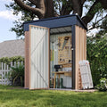 Aoxun 5’x3’ Shed Outdoor Storage Shed, Brown | Metal Shed with Lockable Doors & Slooping Roof Garden Tool Shed for Backyard, Patio, Poolside