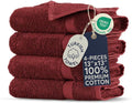 Towel Bazaar 4-Piece Washcloth, 100% Premium Cotton Turkish Towels, 13x13 Luxury Towel Super Soft and Absorbent, Perfect Use for Bathroom, Shower Towels - Cranberry