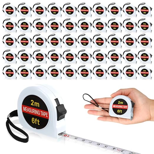 Copkim 50 Pcs Small Tape Measure Bulk 6 Ft 2M Mini Measuring Retractable Metric Tape Measure and Inch, Portable Easy to Read Measurement for Adults Prizes Construction Tool Party Favors (White)