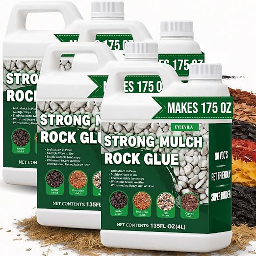 Landscape Adhesive, 4 Gallon Mulch and Gravel Binder, Water Permeable | Large 4 Gallon Size for Bigger Landscaping Projects, With Strong Hold for Mulch, Gravel, Bark and Decorative Rock.