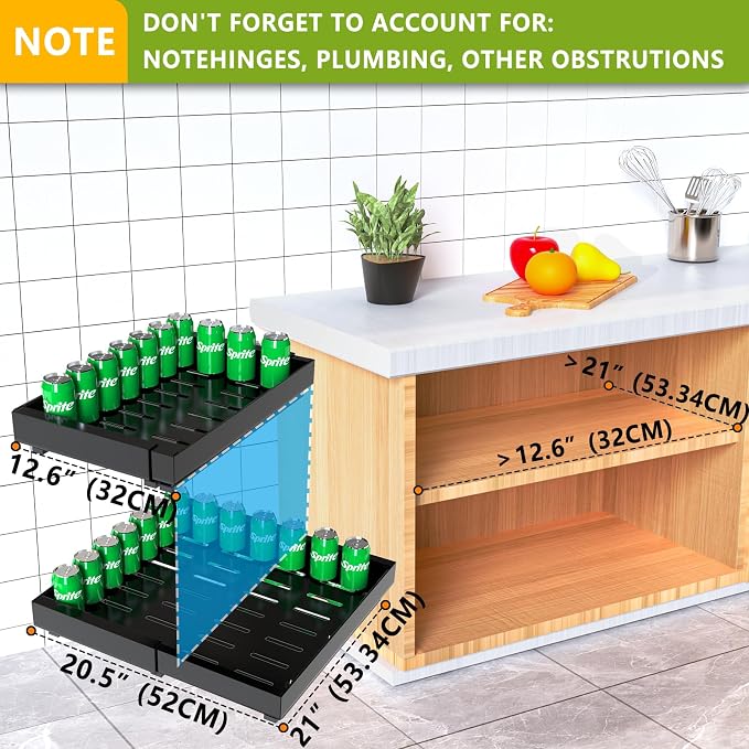 Mlinavn 2 Pack Pull Out Cabinet Organizer,21" Deep Slide Out Drawer Organizers,No Drill Pull Out Drawers Adhesive with Nano Compatible Framed Cabinets Shelves for Kitchen Pantry Adjustable Width