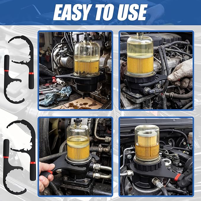 4 Pcs 4.6'', 5'', 6'', 8'' Fuel Filter Wrench Set, Compatible with Various Fuel Filter Sizes Include Water Separator, Engines, Non-slip Grip, Red & Black