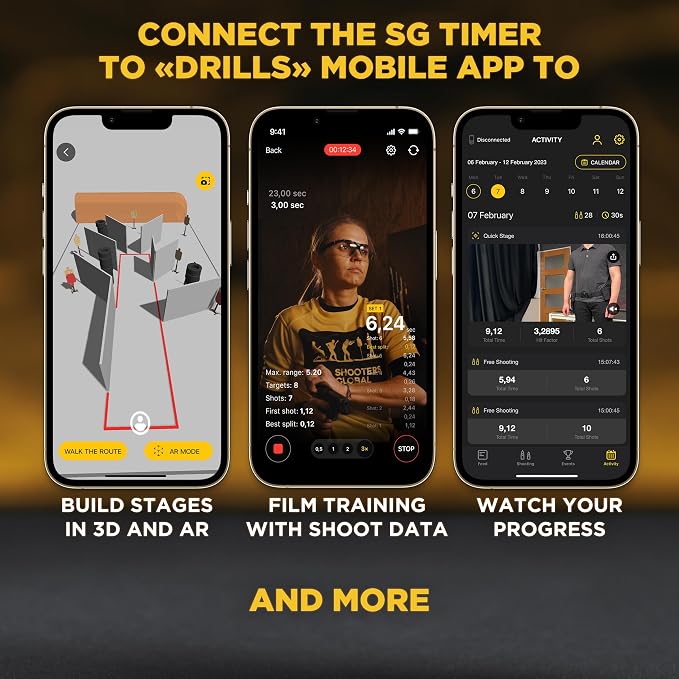 SG Timer 2 | Smart Shot Timer for Training & Dry Fire Practice, Water Resistant, Next-gen Sensor, Bluetooth & Free Mobile app with Extra Features.