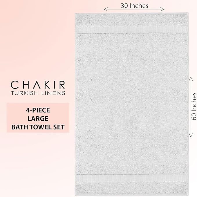 Chakir Turkish Linens 2 Piece Large Bath Towels, 100% Cotton Turkish Towels for Bathroom, Luxury Soft Absorbent Bath Towels, 30 x 60 Inches, Silver Gray