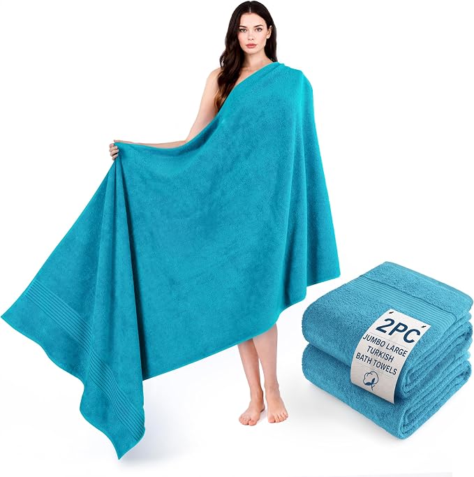 Cotton Paradise 100% Cotton Turkish Towel Set, Soft Absorbent Quick Dry, 2 Piece 35x70 Bath Sheet Set, Ocean Aqua