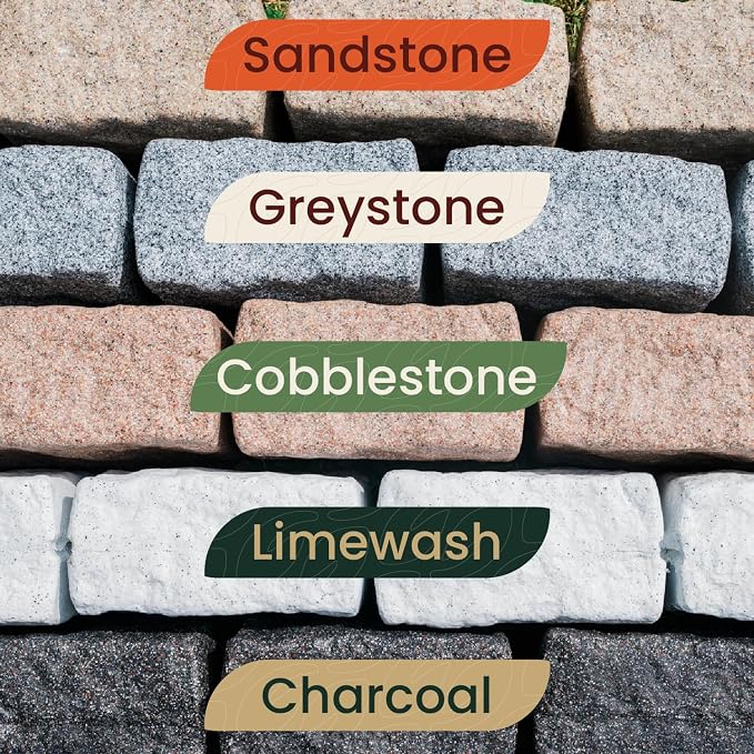 Landscape Edging | Garden Edging Border | Polyrock Blocks for Lawn Edging, Flower Beds & Yard Edging – 40 Pack | Each Section Has 6 Blocks 48" L x 4" W x 6.5" H | 80 Spikes | Sandstone