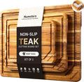 3 Pack Teak Wood Cutting Board Set Non Slip Over Sink Charcuterie Board Serving Heavy Duty Non Toxic Wooden Chopping Board Thick Haus Easy-Grip Handles Ideal Kitchen Gift for Home Cooks