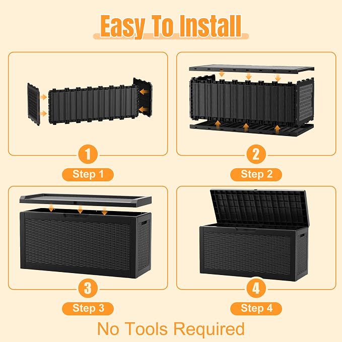 Outdoor Storage Box,120 Gallon Waterproof Resin Patio Deck Box | UV Resistant Lockable Package Delivery Bin, Toy Cabinet, Shoe & Garden Tools Storage, Ottoman, Indoor/Outdoor