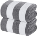 White Classic Beach Towels Oversized Cabana Stripe Cotton Bath Towel Large - Luxury Plush Thick Hotel Swim Pool Towels for Adults Super Absorbent Quick Dry - 35x70 Grey [2 Pack]