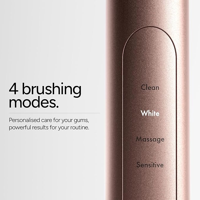 ORDO Sonic+ Electric Toothbrush for Adults, Advanced Smart Tech, 4 Brushing Modes, Fast Rechargeable, Sonic Toothbrushes Over 4 Weeks Battery Life, Silicone Polishing Element, USB Charger, Rose Gold