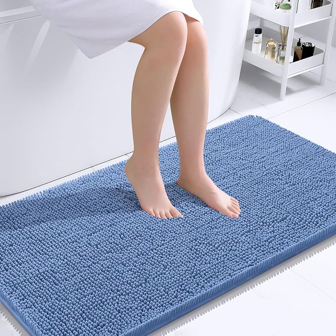 OLANLY Large Bathroom Rugs 40x24, Soft Absorbent Chenille Bath Rugs, Rubber Backing Quick Dry, Machine Washable Bath Mats for Bathroom Floor, Tub and Shower, Home Decor Accessories, Cornflower Blue