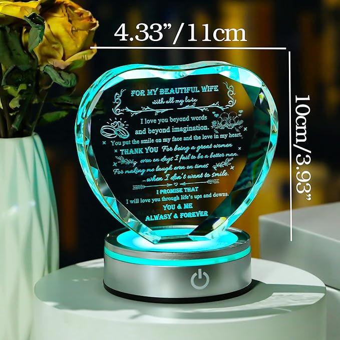 Qianwei Gifts for Wife from Husband Unique - Personalized Crystal Heart Gifts for My Wife Who Has Everything - Birthday Anniversary Wedding Valentines Day Present Ideas for Her