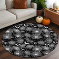 3.3 Ft Round Rug for Bathroom, Halloween Indoor Accent Rugs for Living Room, Black Scary White Bat Animal Net Geometric Decorative Circle Carpet Washable Low Pile Non Slip, Soft Rug for Bedroom