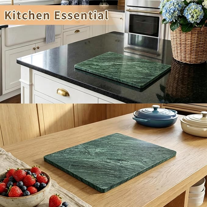 Green Marble Cutting Board for Kitchen, 20 x 16 Inch Large Marble Pastry Slab, Green Stone Cutting Board for Dough Kneading, Baking, Rolling, Cheese