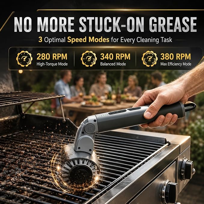 Upgraded Cordless Electric Grill Brush, Electric Grill Cleaner for Outdoor Grill & Electric BBQ Grill Brush with Powerful Motor, Rechargeable, Adjustable Angle – Perfect for Removing Burnt-On Grease